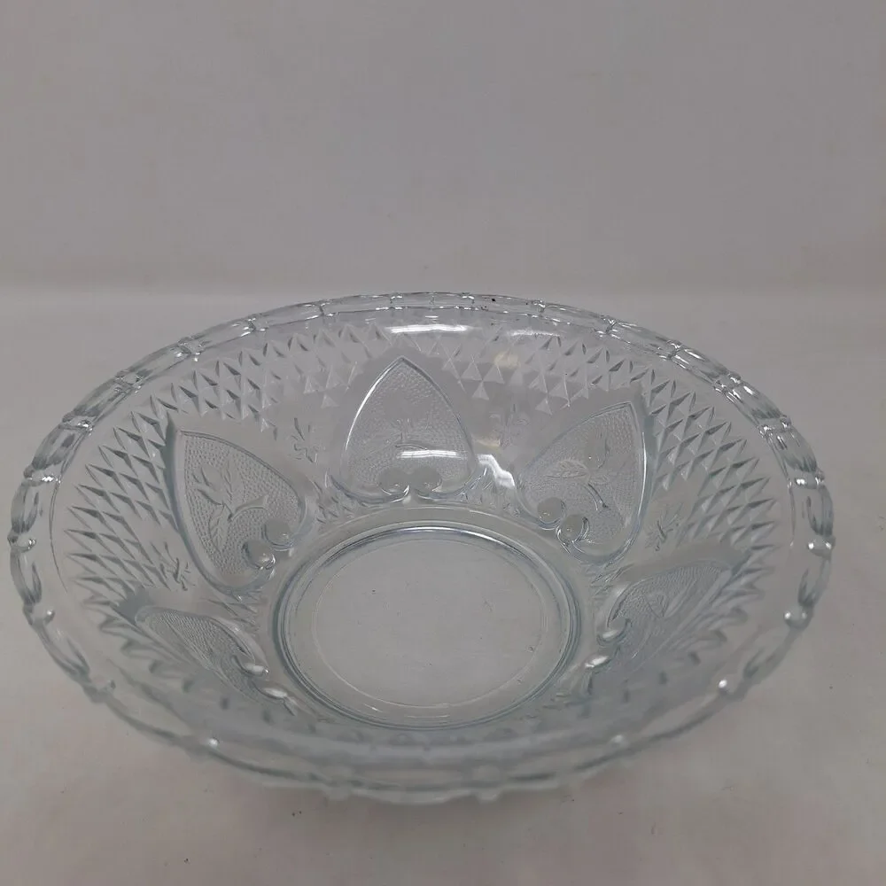 Vintage KIG Malaysia Pressed Glass Candy Dish Spade Leaf Pattern Clear Bowl